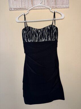 NWT DEB Women's Small Black and Silver Bodycon Mini Formal Dress